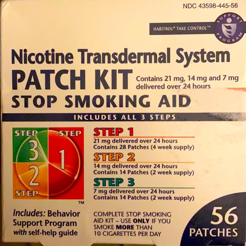 Stop smoking patches.Walgreens $119. Never opened.